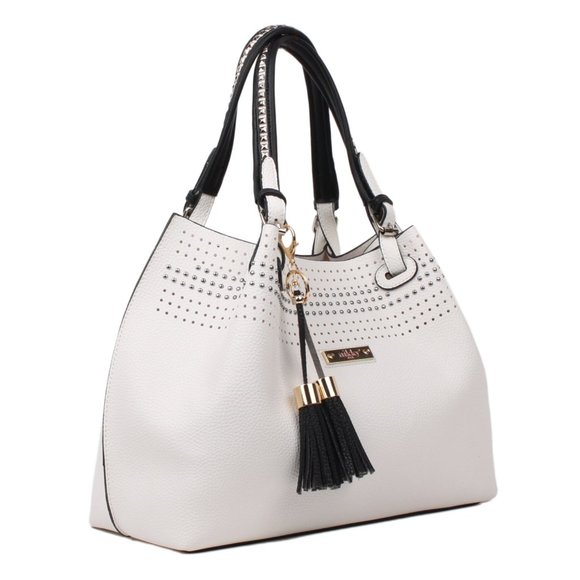 New Nikky Women's White Satchel Shoulder Bag with Zipper Pouch NK10005-WHITE - Picture 5 of 6